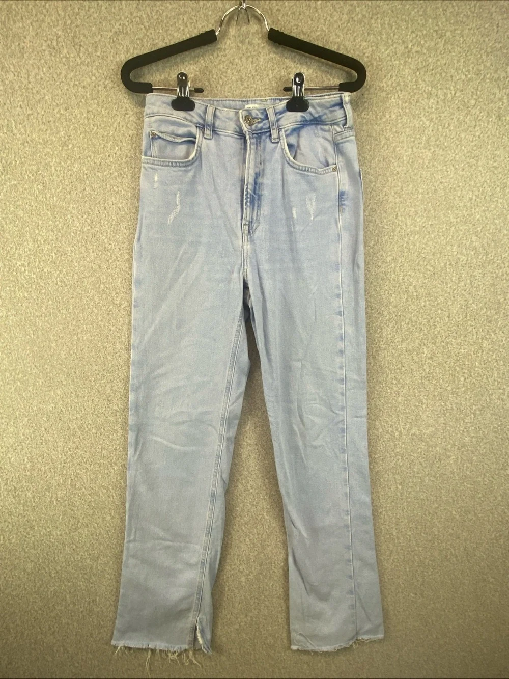 Zara Split Cuff Flare Jeans Size 4 Inseam 29” Boho Distressed High Rise Light